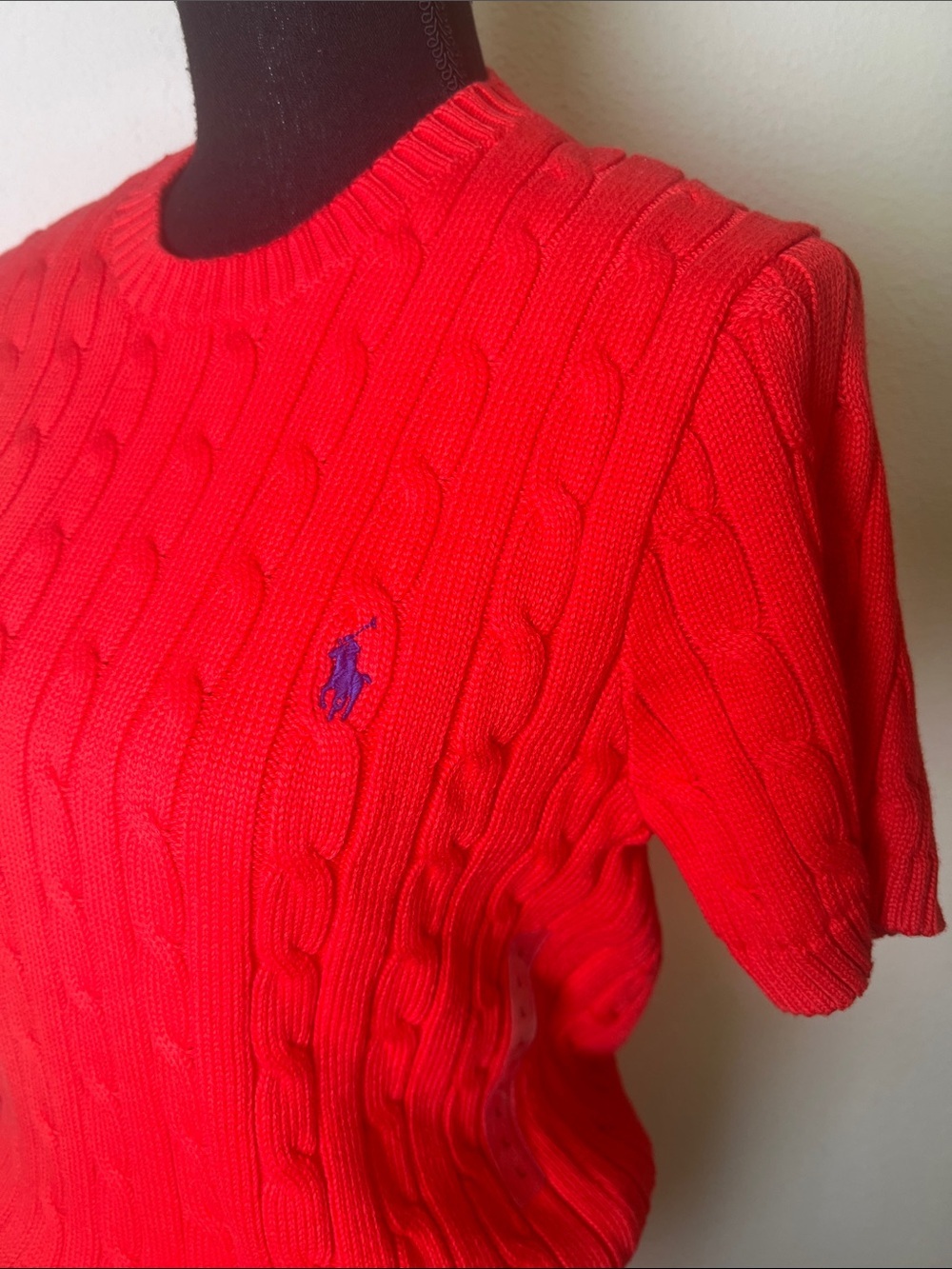 Ralph Lauren Polo Women’s 100% Cotton Cable Knit Short Sleeve Sweater Red NWT L - Picture 3 of 16